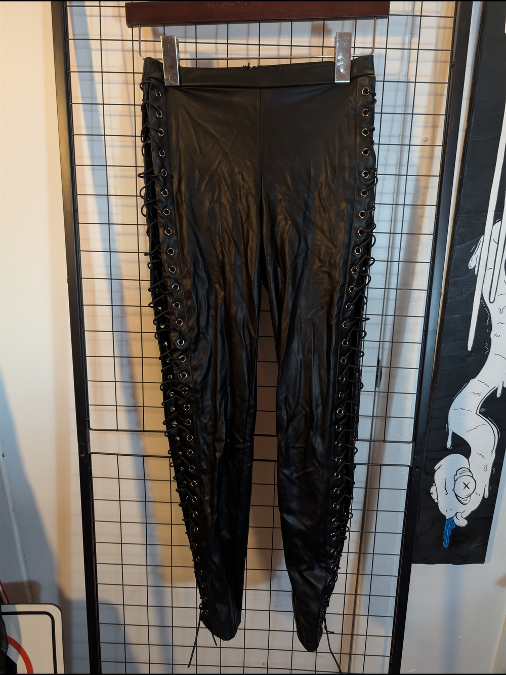 Black Faux Leather Lace-Up Leggings